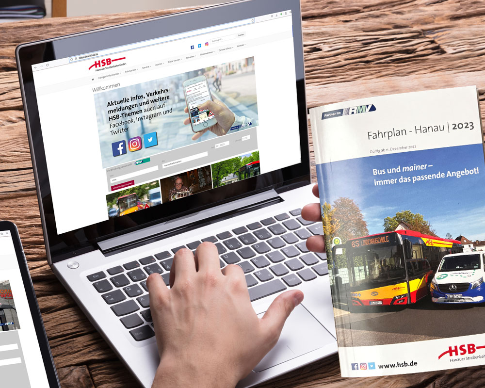 Busroutenplaner und website der Hanauer Straßenbahn